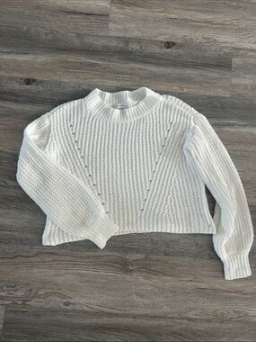 Cropped Cream Crewneck Knit Sweater